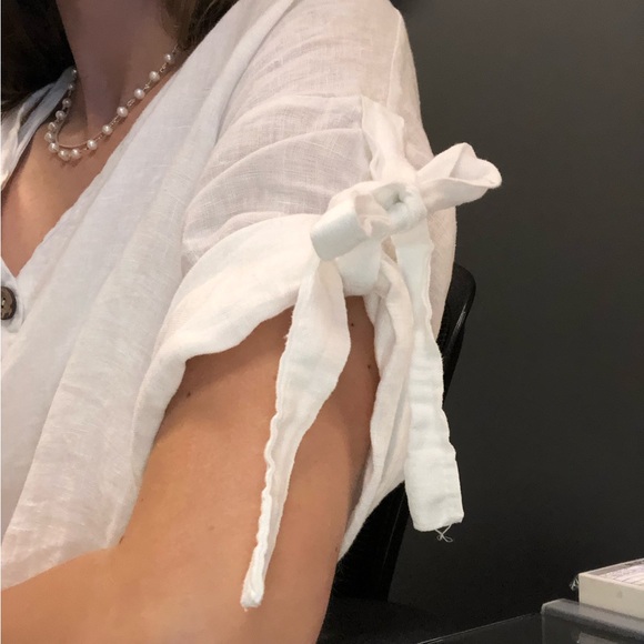 WHITE LINEN BUTTON UP SHIRT - Picture 4 of 11